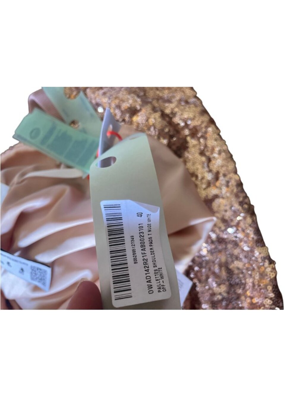NEW Off-White Short Sleeve Shirt Sequin Rose Gold White Logo Glam Streetwear - Picture 11 of 16